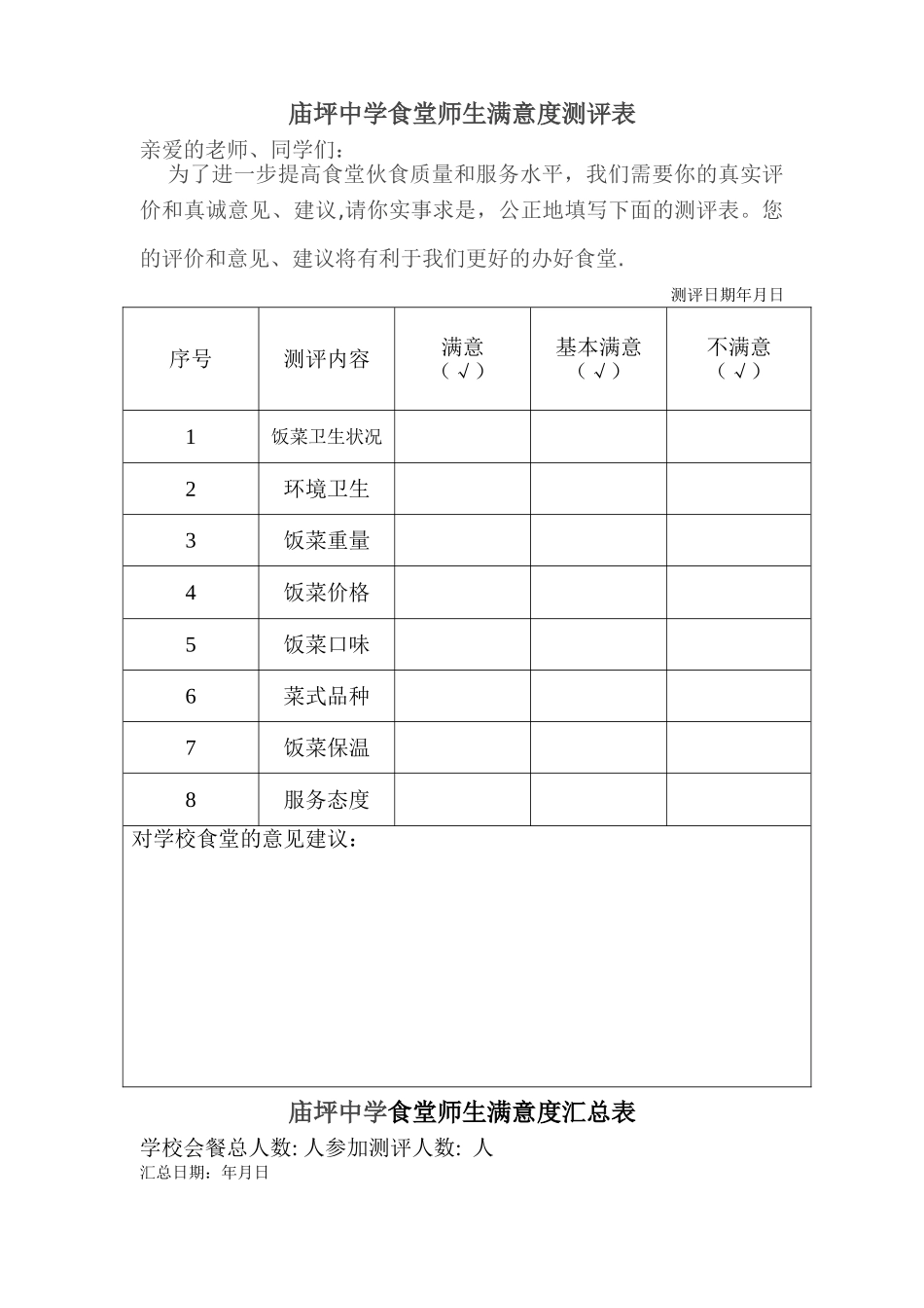 学校食堂满意度测评制度及测评表_第2页