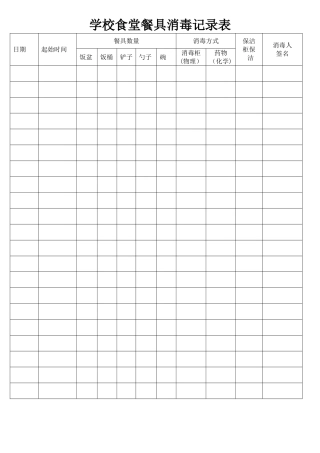 学校食堂餐具消毒记录表