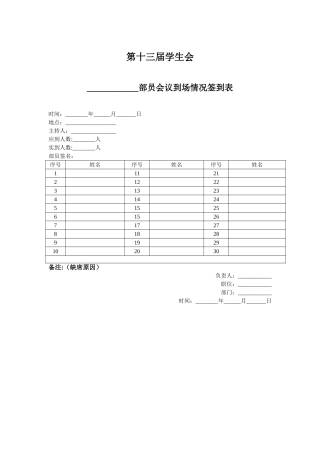 学生会会议签到表