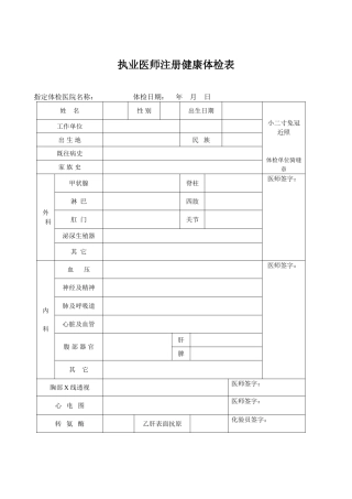 2025年执业医师注册健康体检表