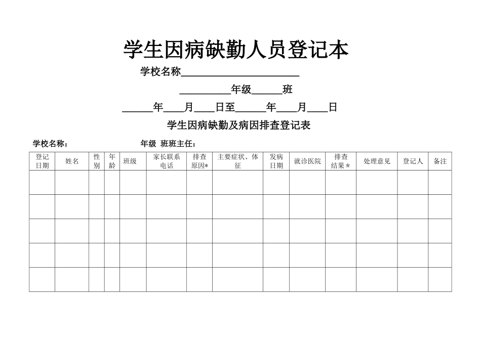 学生因病缺勤人员登记表_第2页