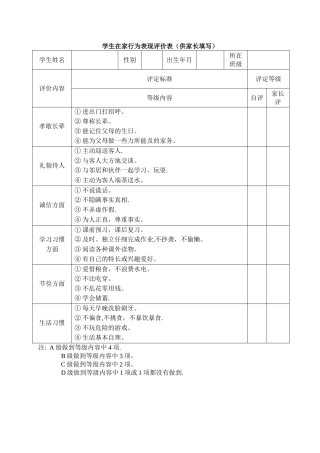 学生在家行为规范评价表