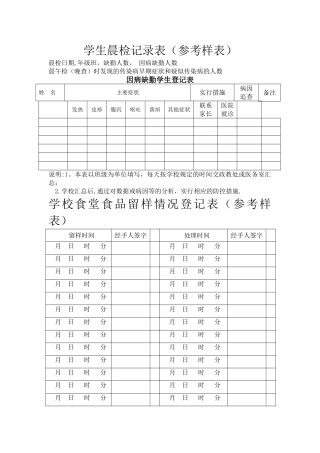学生晨检记录表(参考样表)