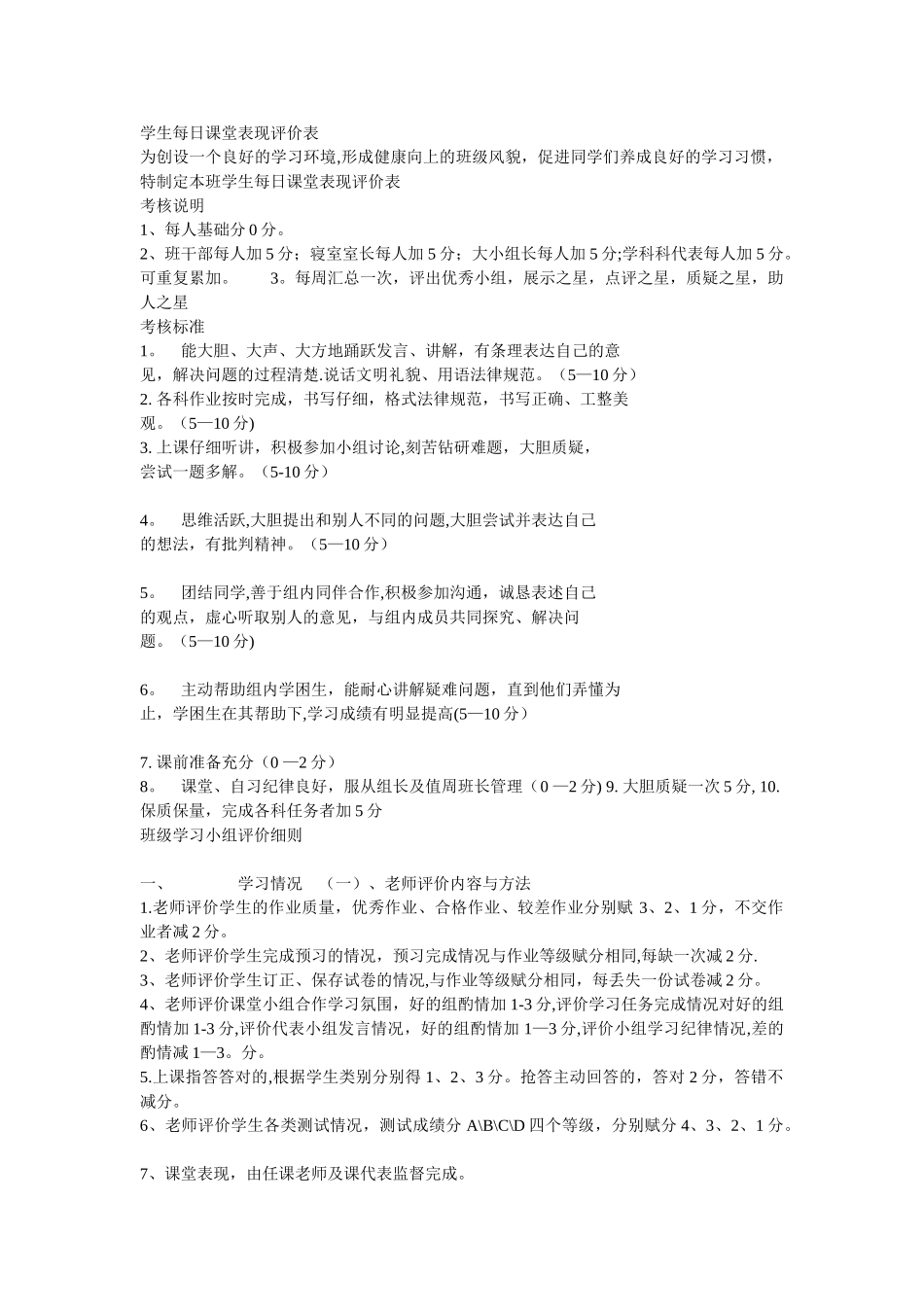 学生每日课堂表现评价表_第1页