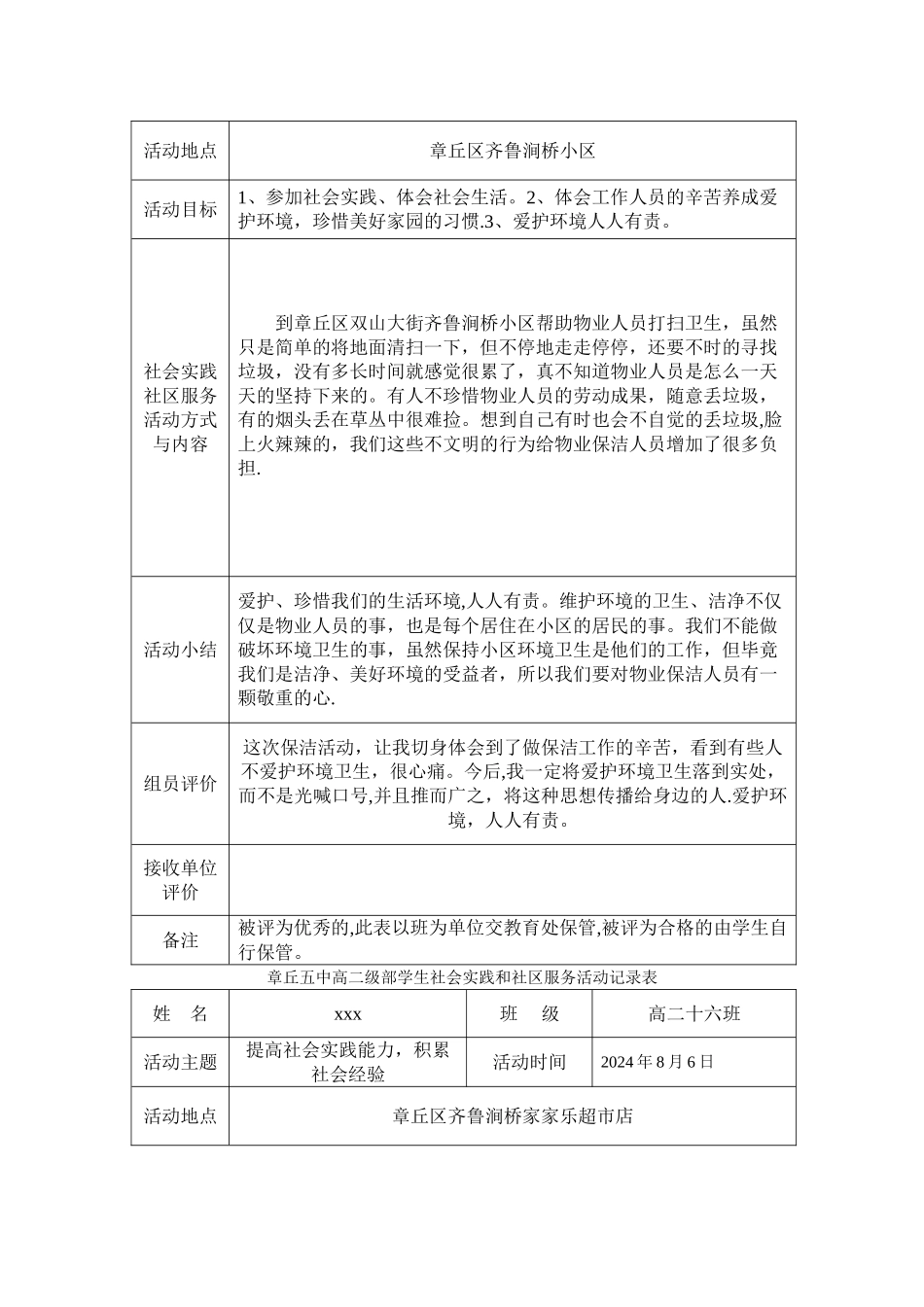 学生社会实践和社区服务活动记录表_第3页