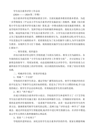 学生综合素质评价工作总结