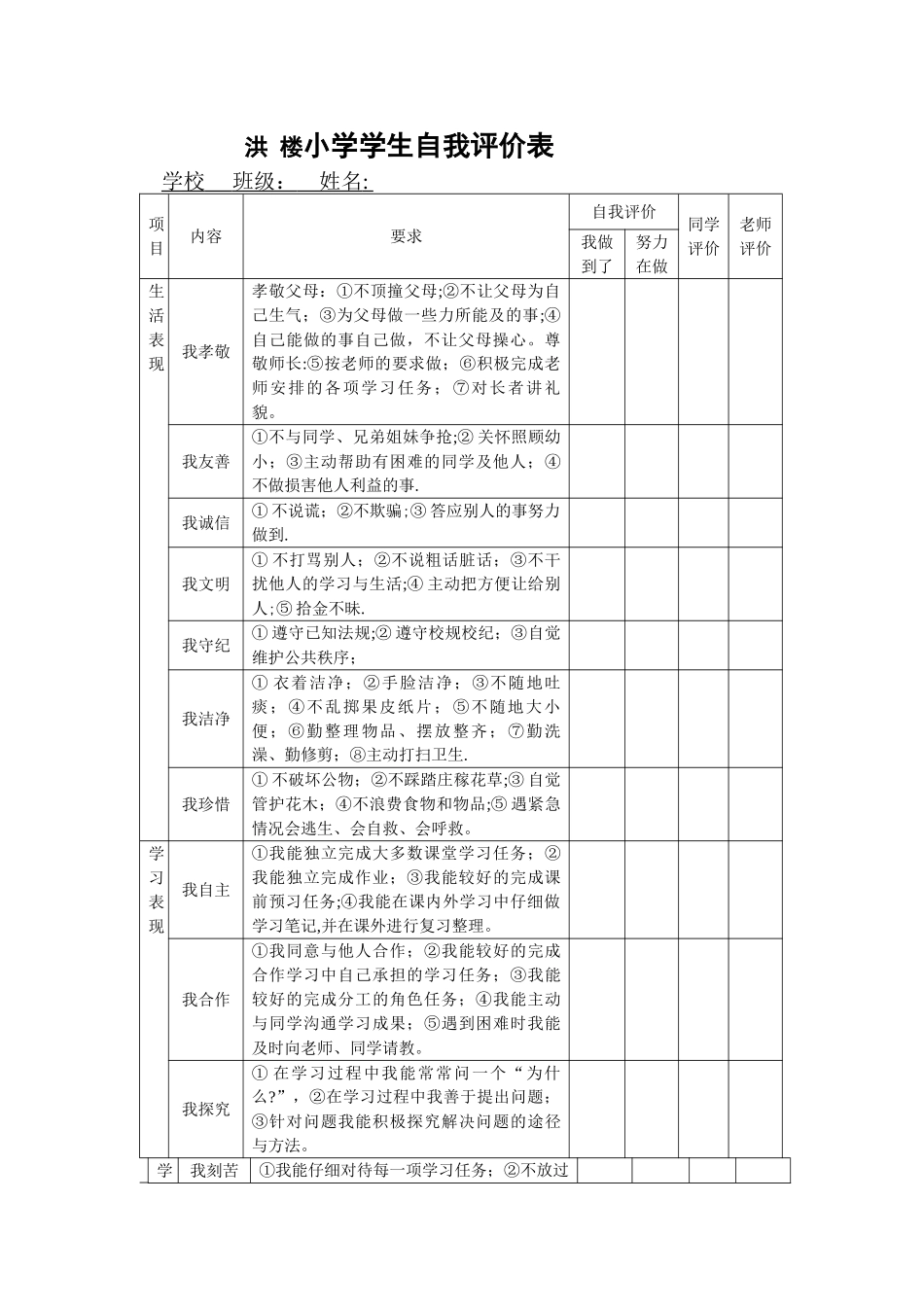 学生自我评价表_第1页
