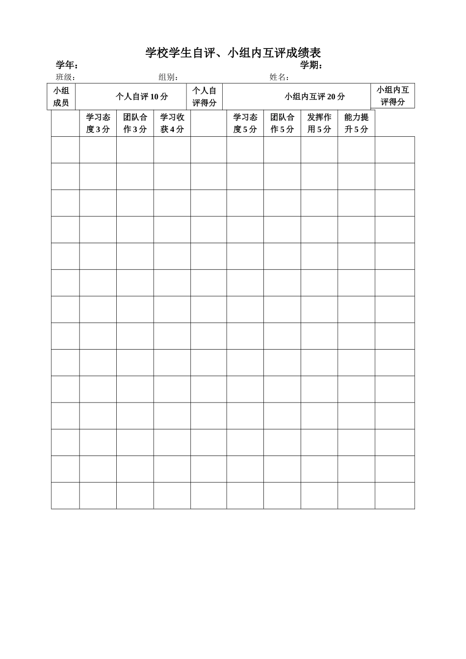 学生自评互评表_第1页