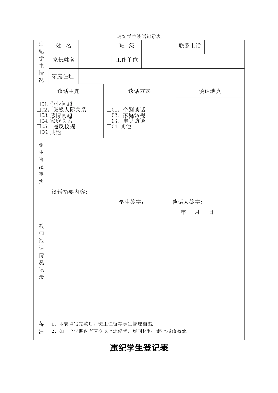 学生违纪处理登记表-违纪学生登记表[1]_第1页