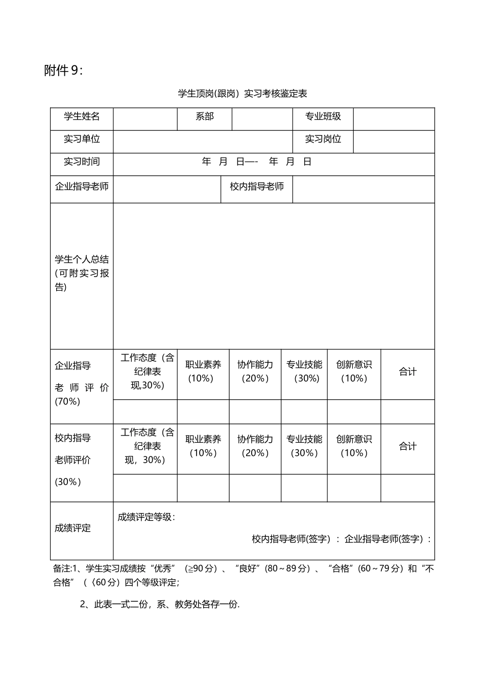 学生顶岗实习考核鉴定表_第1页