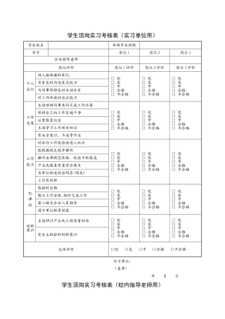学生顶岗实习考核表