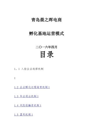 孵化基地运营方案