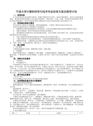 宁波大学计算机科学与技术专业培养方案及教学计划
