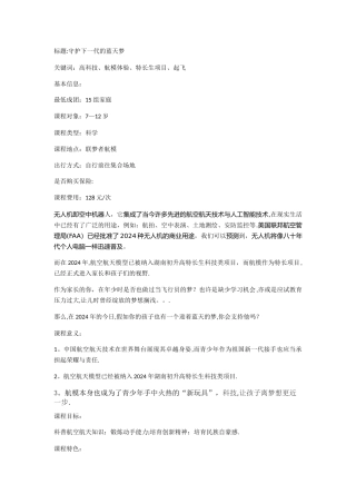 守护下一代的蓝天梦：童趣周末航模课程方案