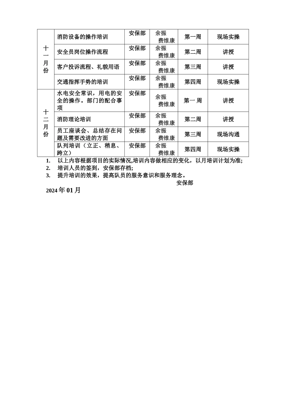 安保部年度培训计划表_第3页