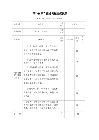 安全两个体系考核记录