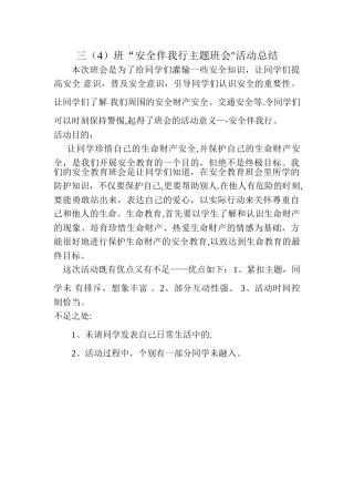 安全伴我行主题班会活动总结