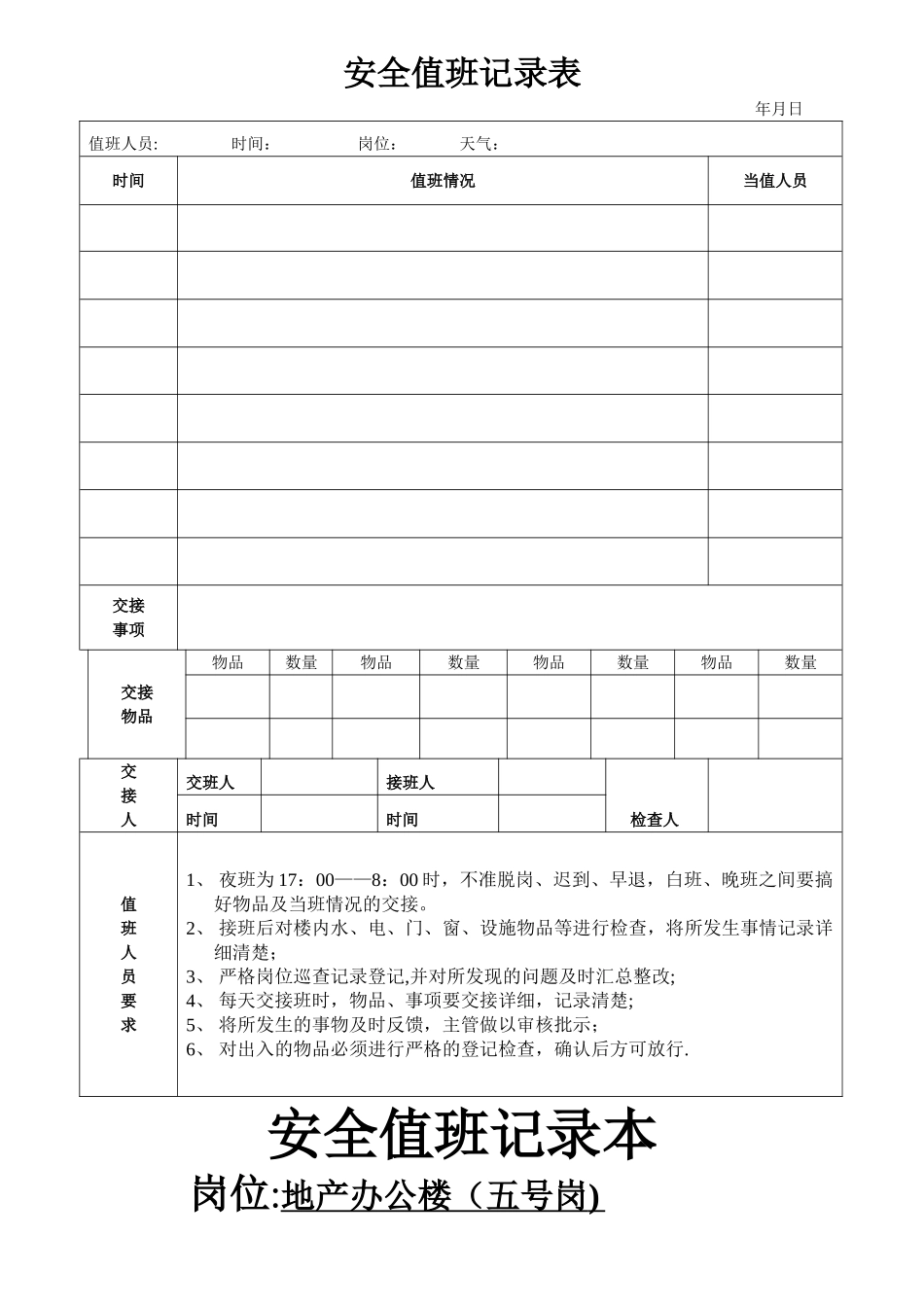 安全值班记录表_第1页
