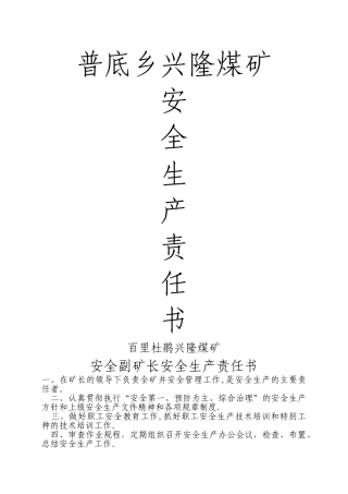 安全副矿长安全生产责任书