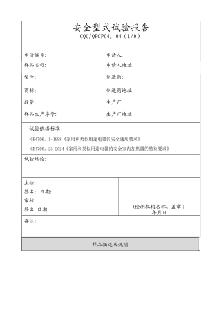 安全型式试验报告
