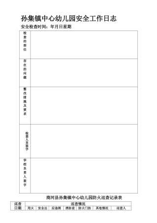 安全工作日志、消防巡查表