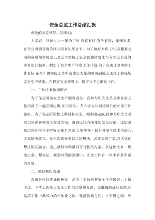 安全总监工作总结汇报