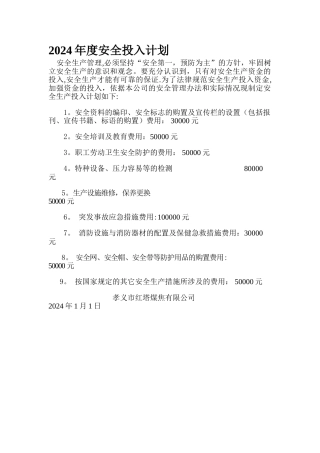 安全投入计划
