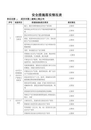 安全措施落实情况表