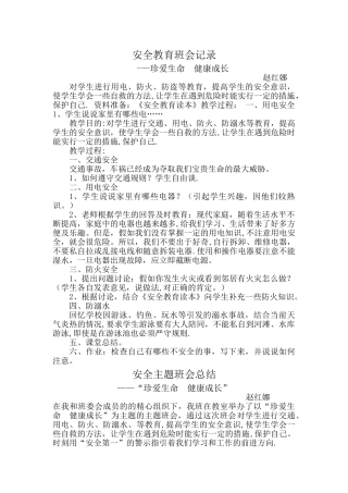 安全教育班会记录、总结