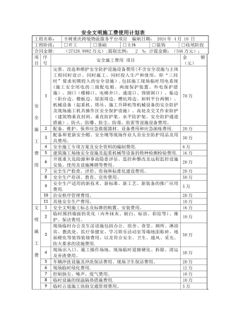 安全文明施工费使用计划表