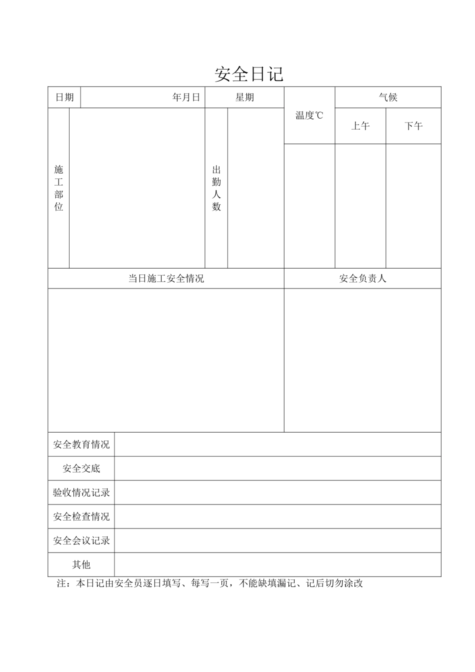安全日志、施工日志表格_第1页