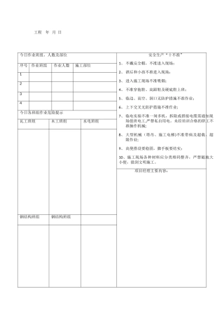 安全晨会记录表