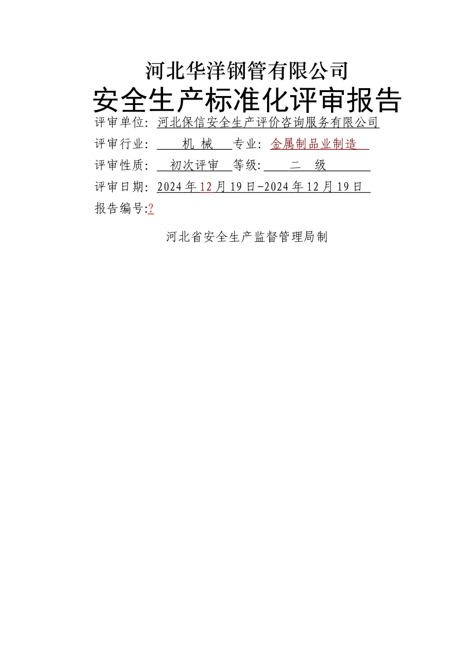 安全标准化二级企业评审报告_第1页