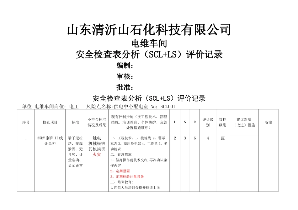 安全检查表分析评价记录_第1页