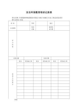 安全环保教育培训记录表