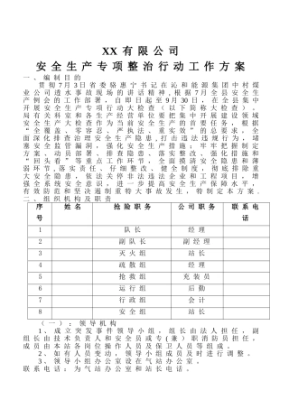 安全生产专项整治行动工作方案