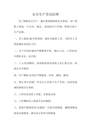 安全生产劳动纪律