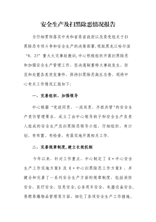 安全生产及扫黑除恶情况报告