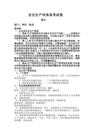安全生产双体系考试卷