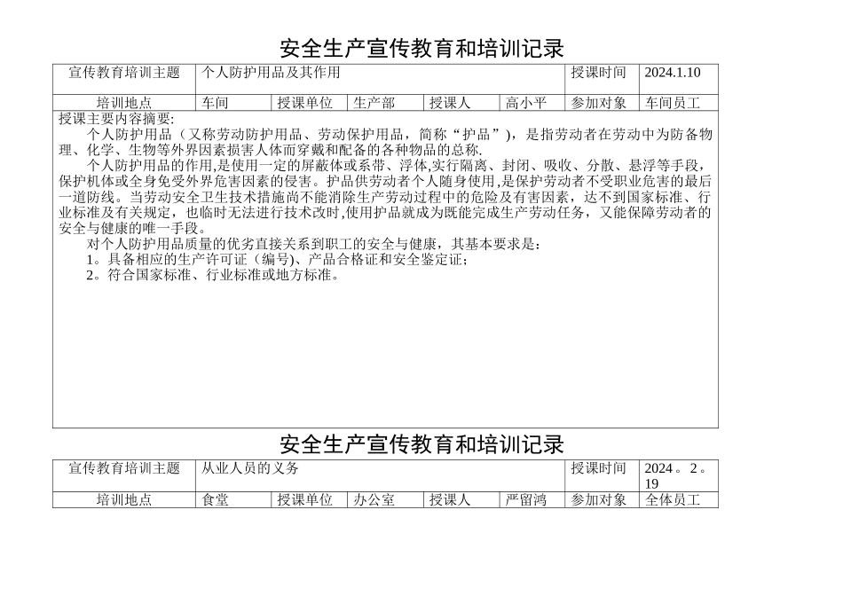 安全生产培训记录_第1页