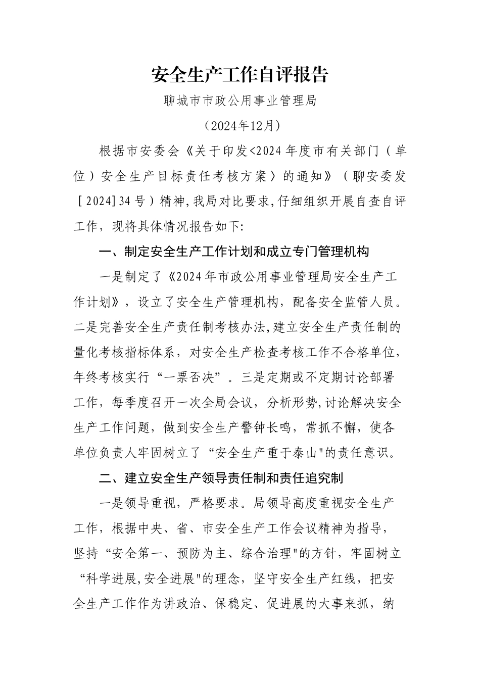 安全生产工作自评报告_第1页