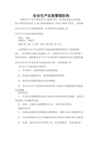 安全生产应急管理机构
