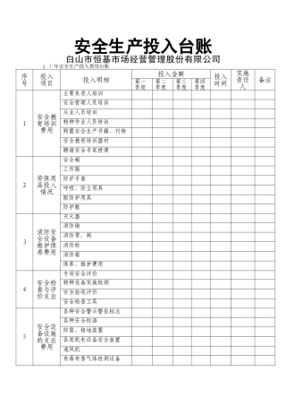 安全生产投入台账