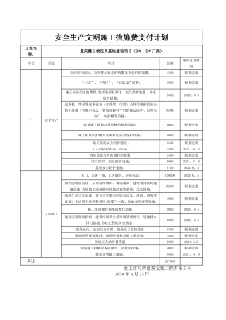 安全生产文明施工措施费支付计划