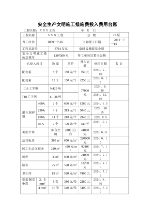 安全生产文明施工措施费投入费用台账