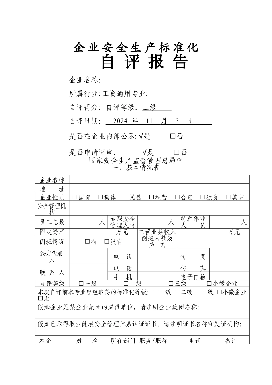 安全生产标准化三级自评报告_第1页