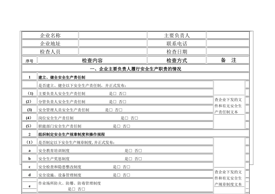 安全生产现场检查表(通用部分)_第2页