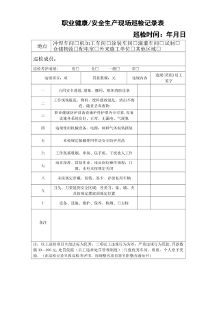 安全生产现场日常巡检记录表