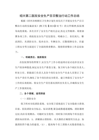 安全生产百日整治行动工作总结