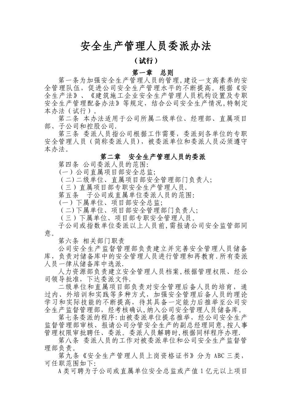 安全生产管理人员委派办法_第1页